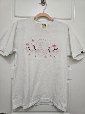 Bape A Bathing Ape White Cherry Blossom Logo T-Shirt Size S.